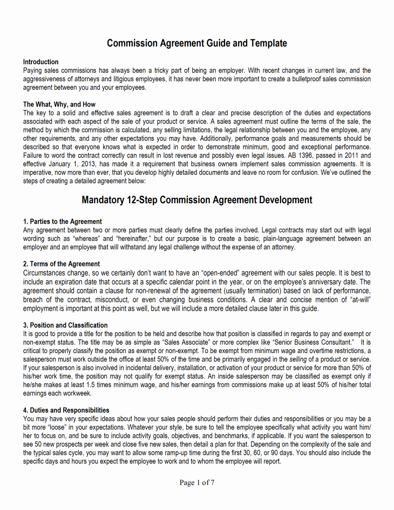 Commission Sales Agreement Template Free Fresh Sales Mission Agreement Template