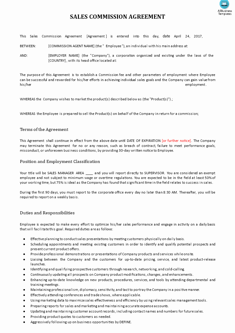 Commission Sales Agreement Template Free Lovely Sales Mission Agreement Download This Sales
