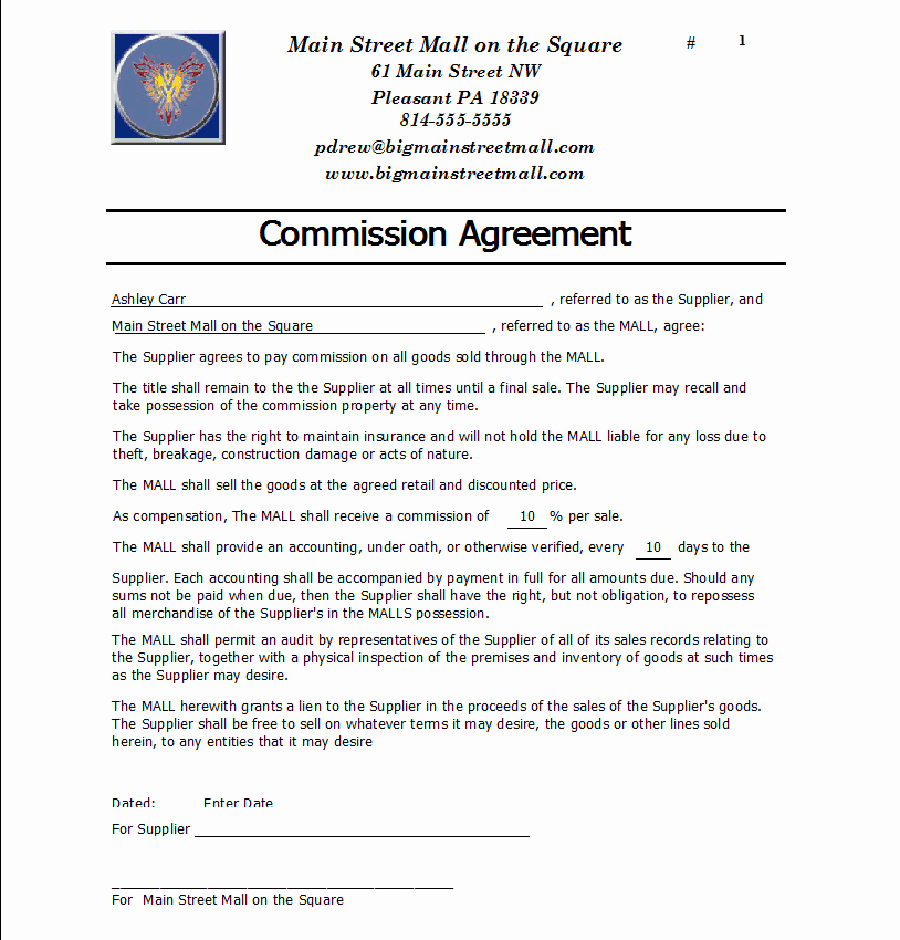 Commission Sales Agreement Template Free New Mission Agreement Templates