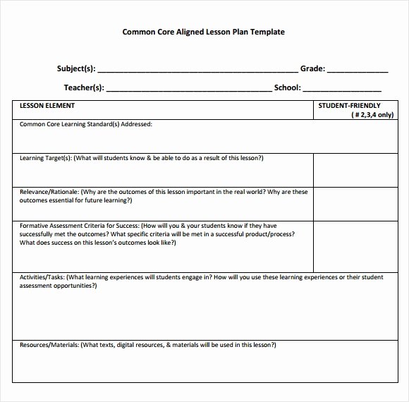 Common Core Lesson Plan Template Awesome Sammple Mon Core Lesson Plan – 9 Example format