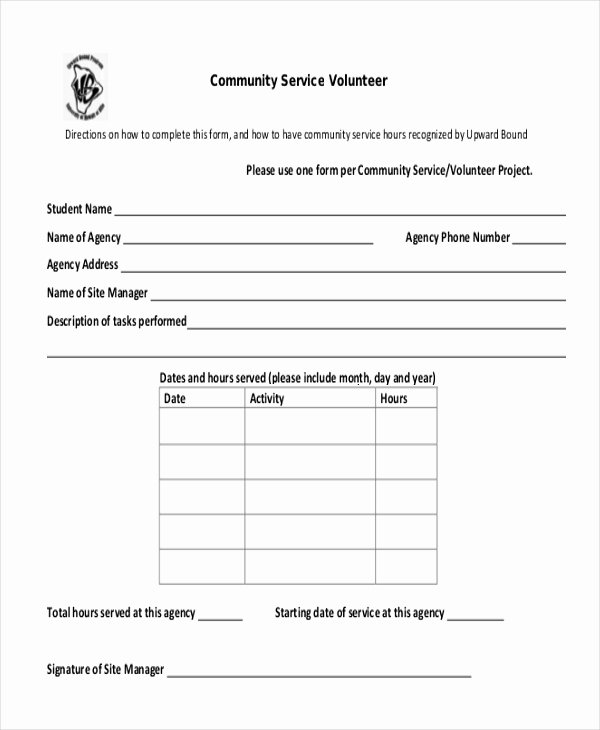 Community Service form Template Unique Free 10 Sample Munity Service forms
