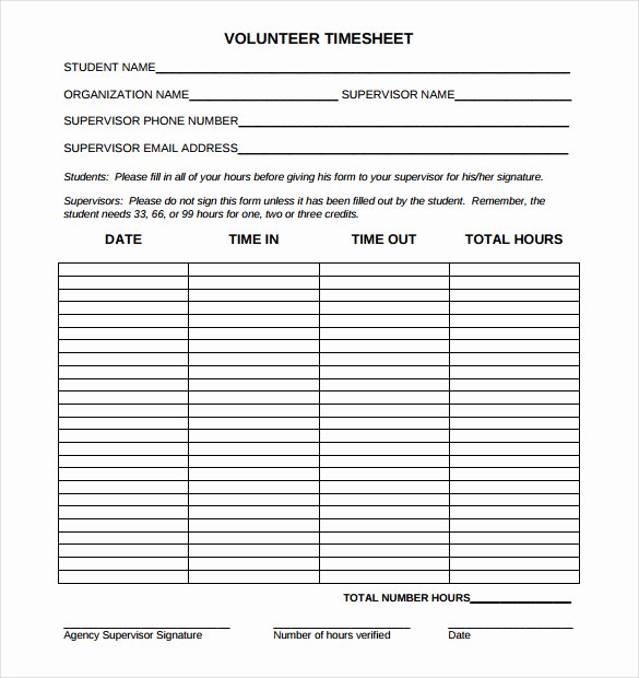 Community Service forms Templates Lovely Volunteer Hour forms Template