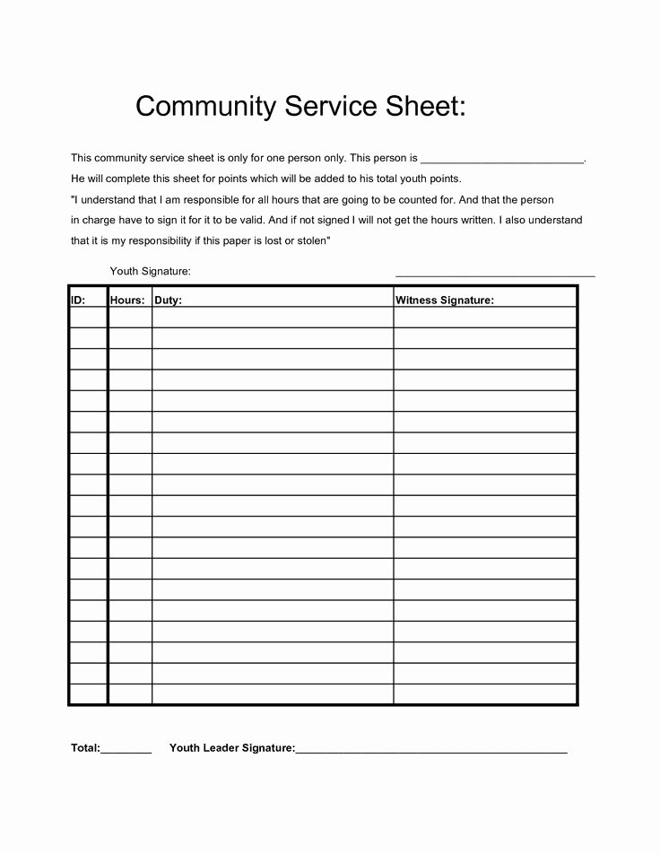 Community Service Hours Template Luxury Munity Service Hours Sheet