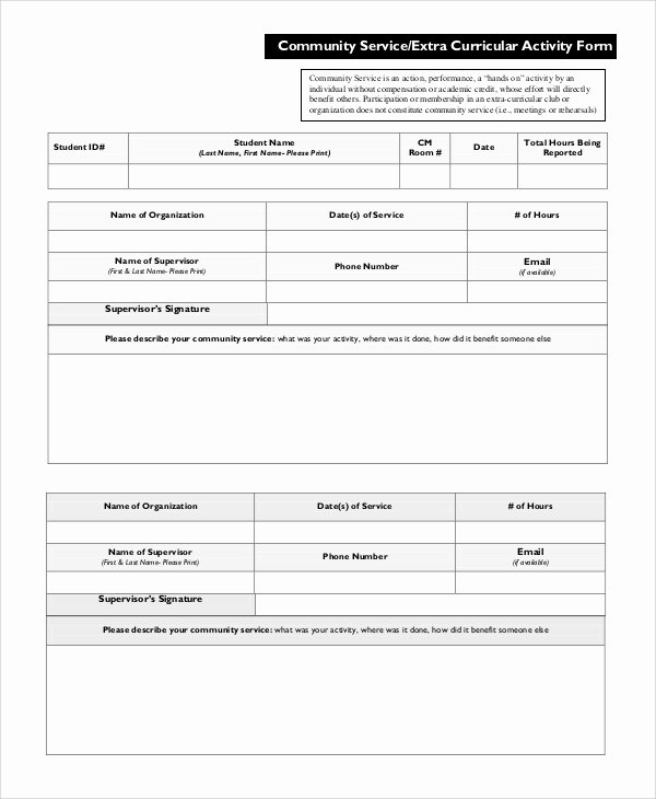 Community Service Hours Template New Sample Munity Service form 10 Examples In Pdf Word