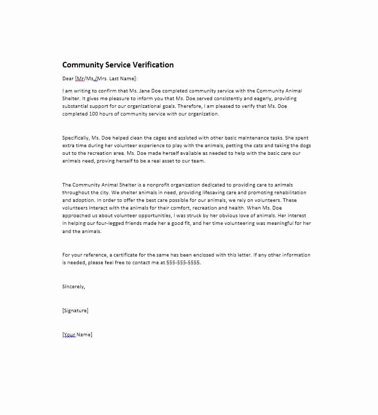Community Service Hours Template Unique Munity Service Letter 40 Templates [ Pletion