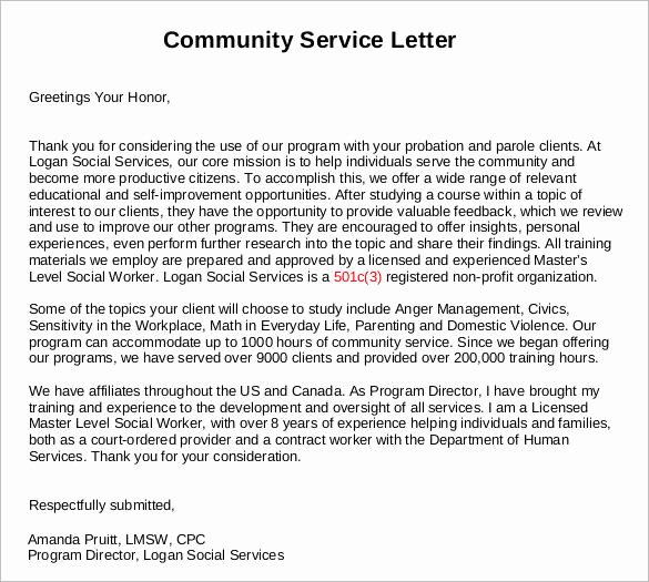 Community Service Letter Template Best Of Sample Munity Service Letter 25 Download Free
