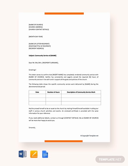 Community Service Letter Template Fresh Free Munity Service Letter From Church Template Word