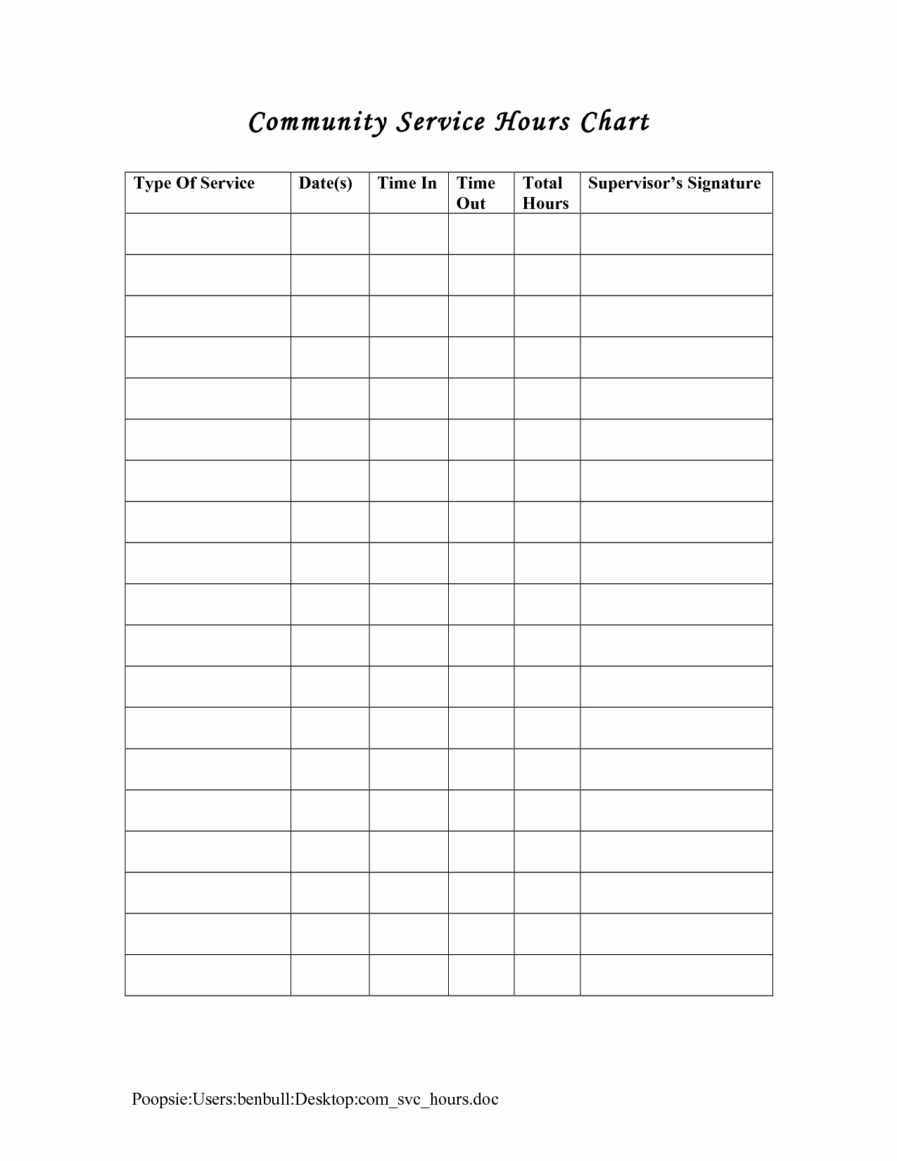 Community Service Timesheet Template Awesome Service Hours Log Sheet Printable