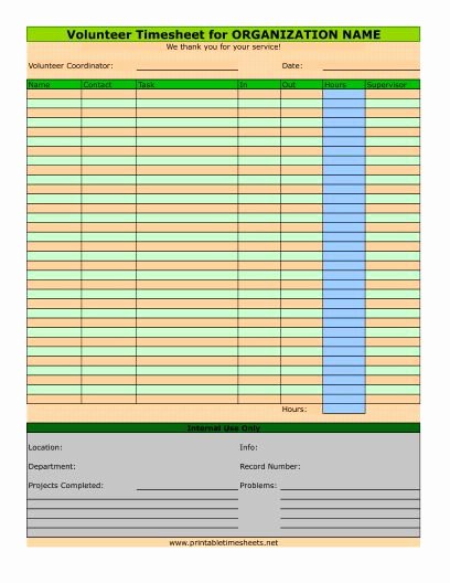 Community Service Timesheet Template Inspirational Volunteer Timesheet Printable Time Sheets Free to