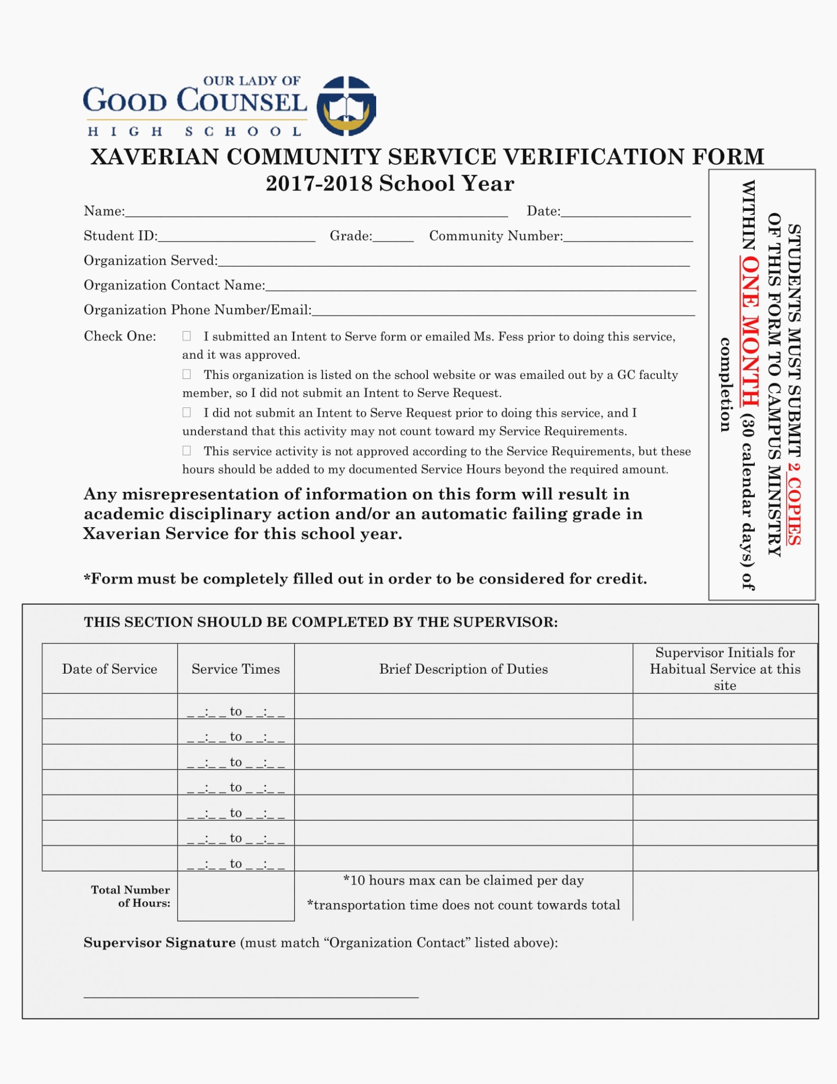 Community Service Verification form Template Beautiful Munity Service