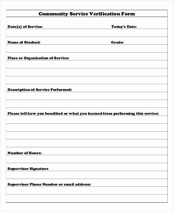 Community Service Verification form Template New 42 Sample Service forms