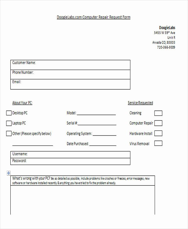 Computer Repair form Template Inspirational Service form In Word