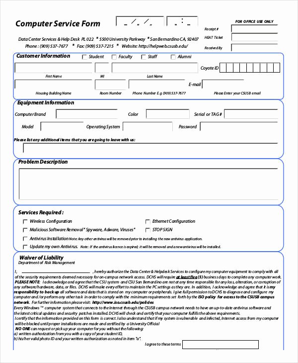 Computer Repair form Template Lovely Free 35 Service form In Templates