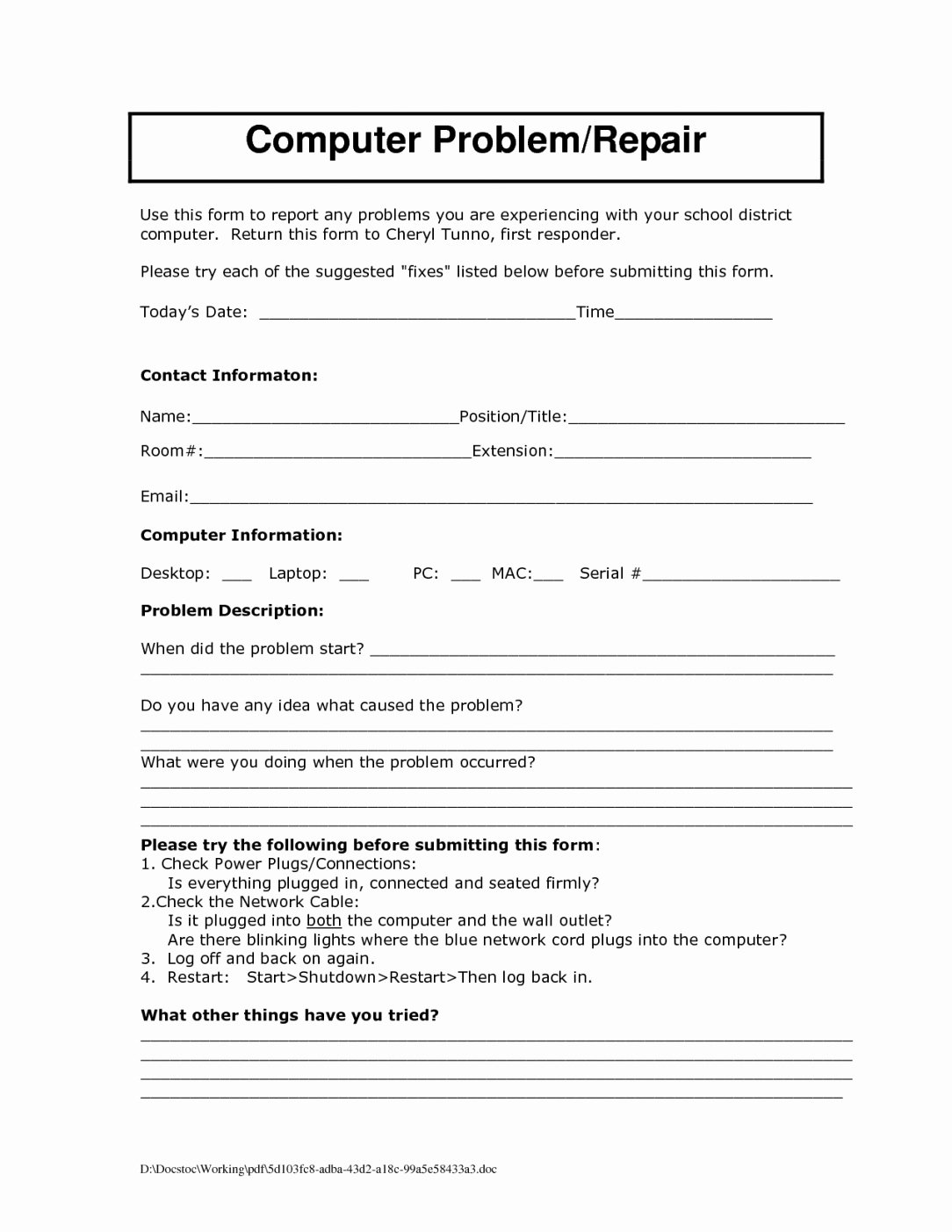 Computer Repair forms Template Awesome Puter Maintenance Report Template