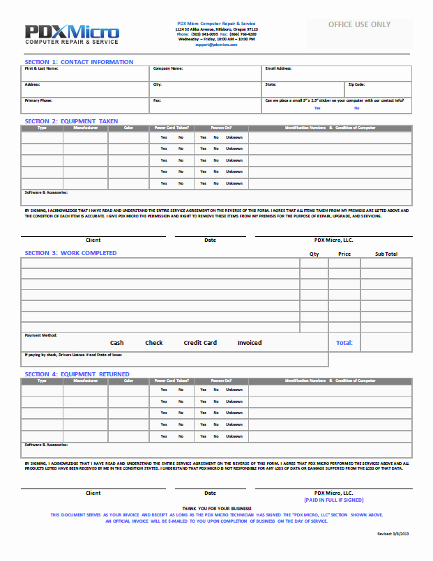 Computer Repair forms Template Awesome Puter Repair forms Free Printable Documents