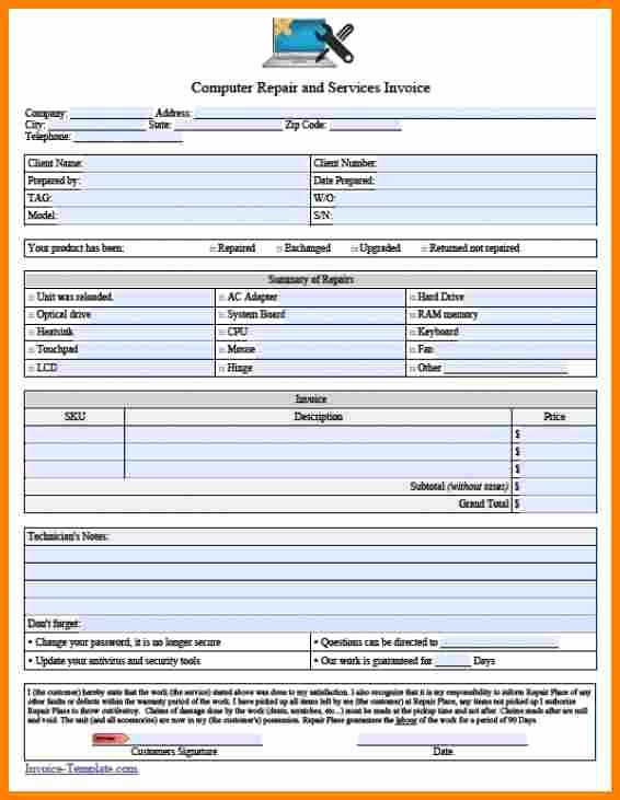 Computer Repair forms Template Fresh 6 Puter Sales and Services Bill format