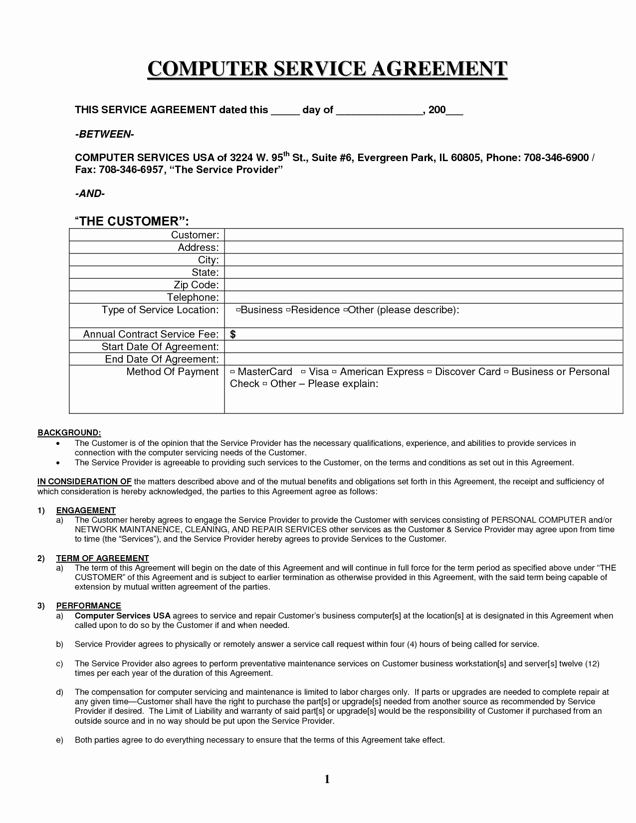 Computer Repair forms Template Inspirational Puter Maintenance Contract Sample Free Printable