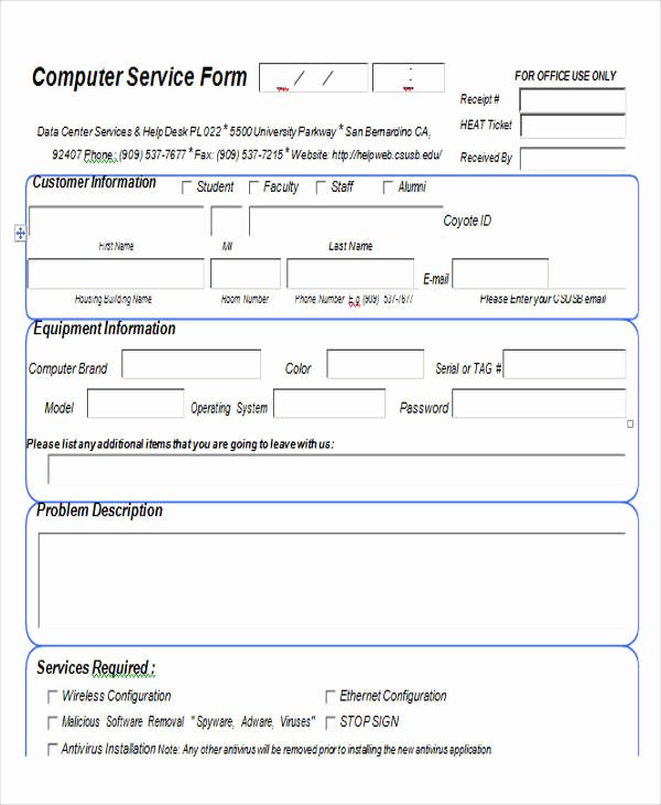 Computer Repair forms Template Inspirational Service form In Word