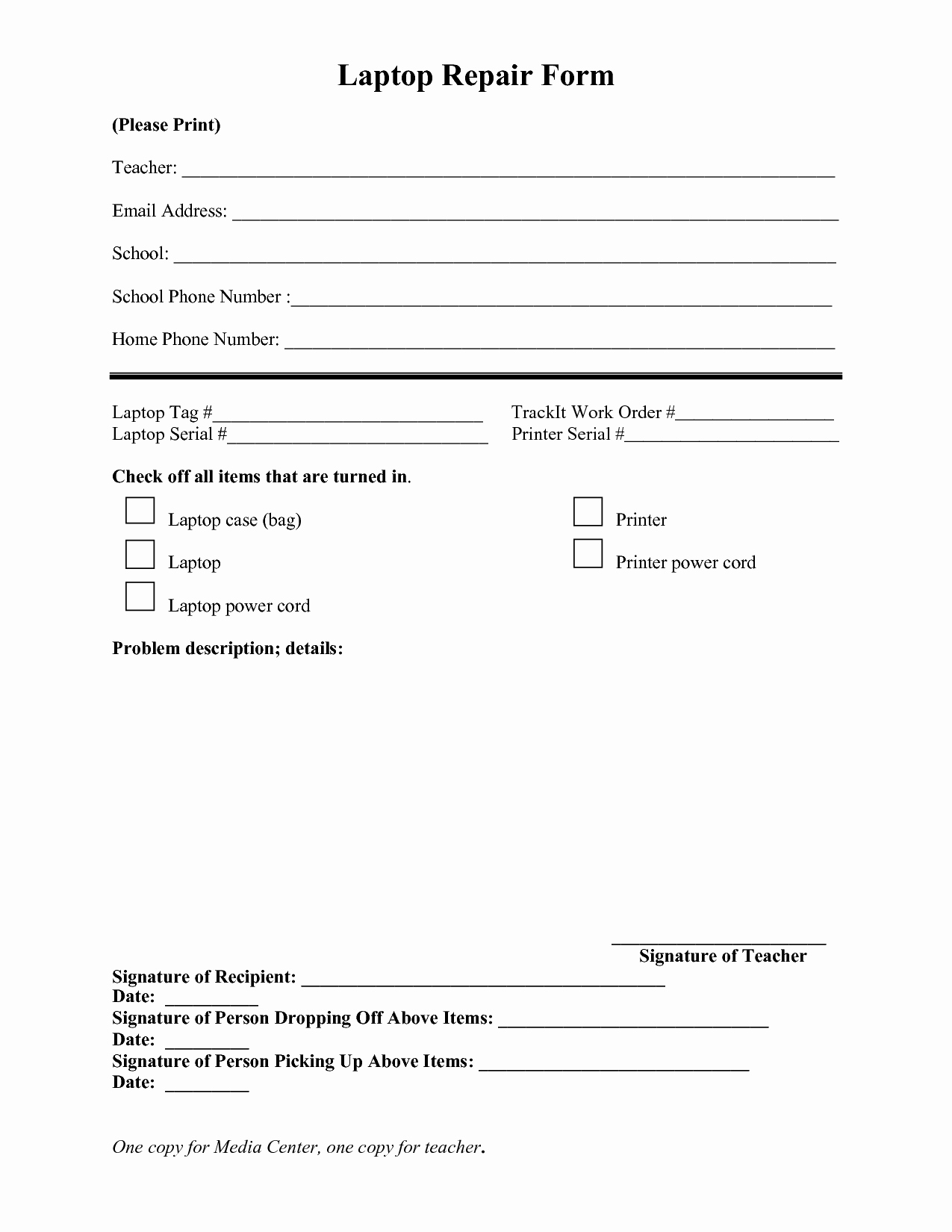 Computer Repair forms Template Lovely Puter Repair forms Free Printable Documents
