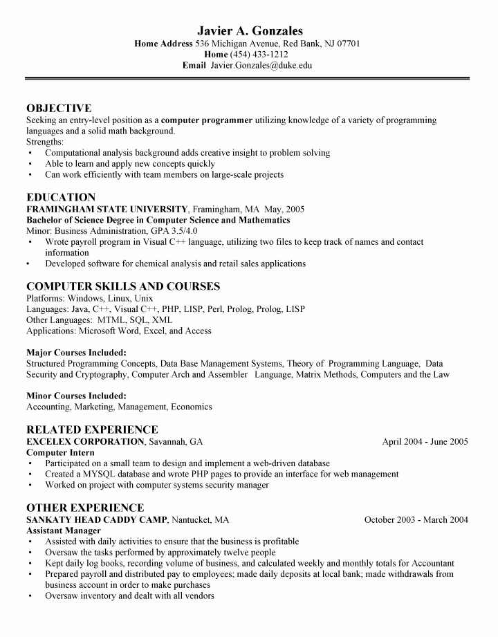 Computer Science Resume Templates Inspirational 5 Cv Of Puter Science Students