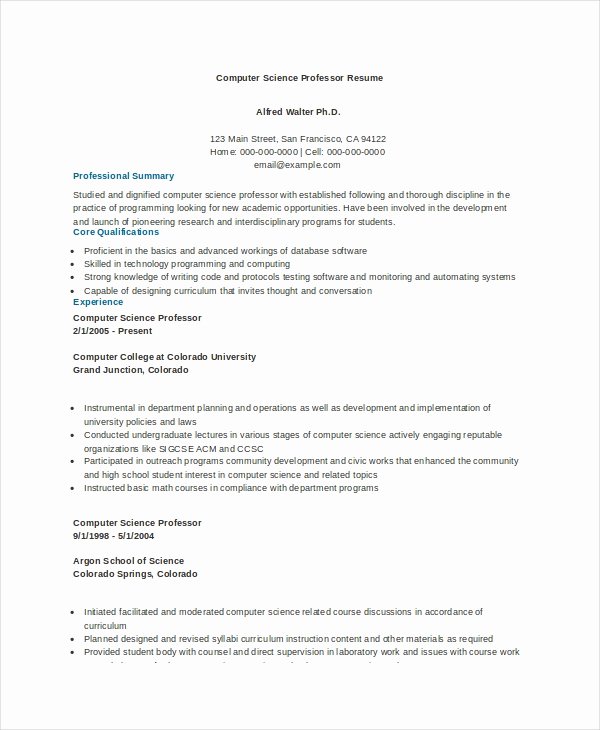 Computer Science Resume Templates Inspirational Puter Science Resume Example 9 Free Word Pdf