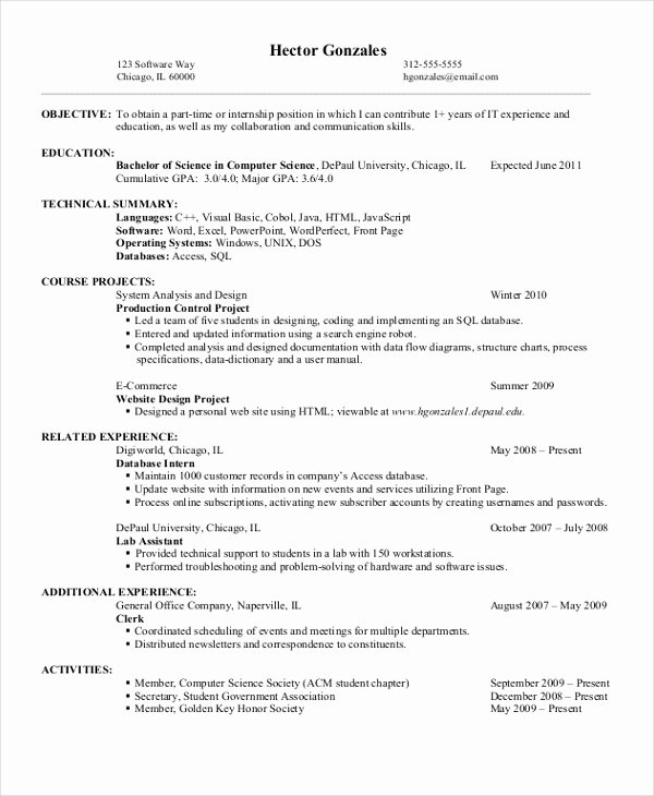 Computer Science Resume Templates Lovely Puter Science