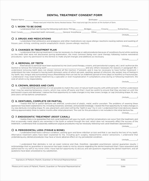 Consent to Treat form Template Awesome Free 7 Dental Consent form Samples In Sample Example format