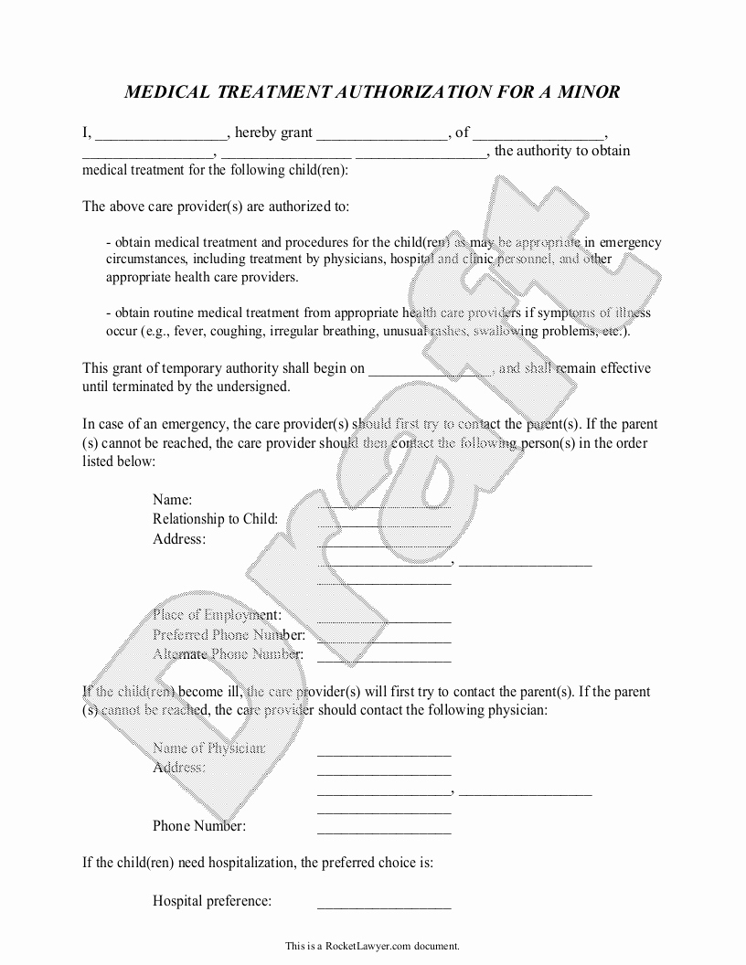 Consent to Treat form Template Awesome Sample Consent for Medical Treatment Of A Minor form
