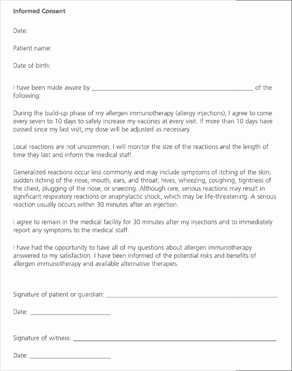 Consent to Treat form Template Inspirational Medical Treatment Consent form Template Free Printable