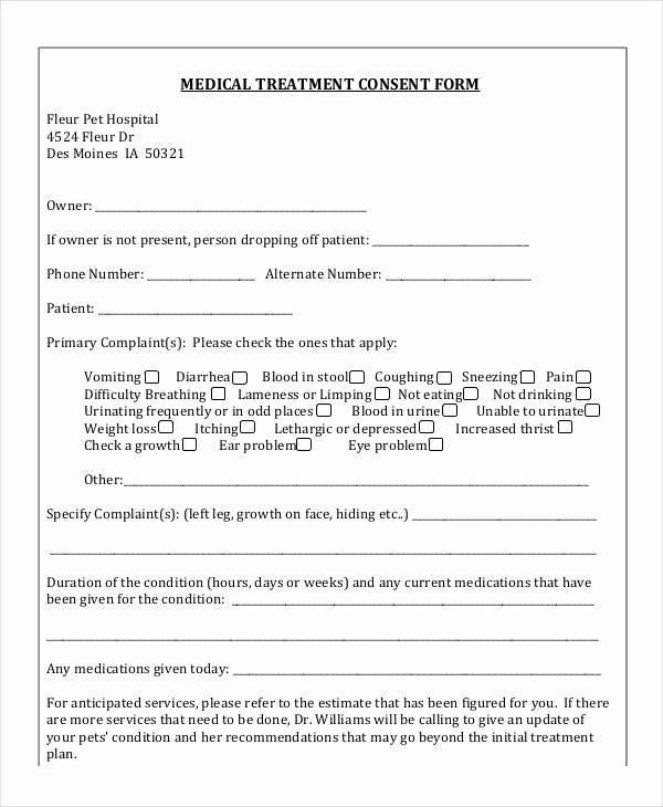 Consent to Treat form Template Lovely Blank Medical forms 35 Free Documents In Word Pdf