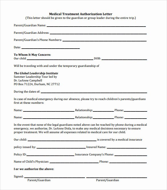 Consent to Treat form Template Lovely Sample Medical Treatment Authorization Letter – 9 Free