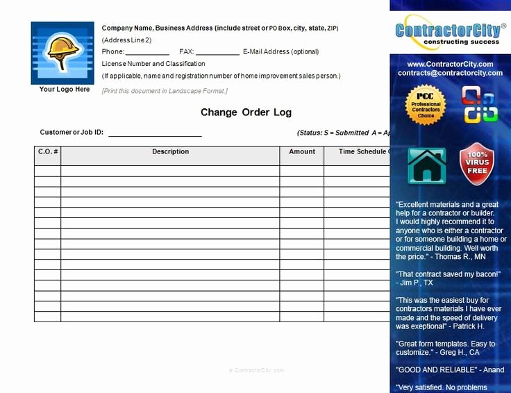Construction Change order Template Beautiful Construction Pany Contract Template