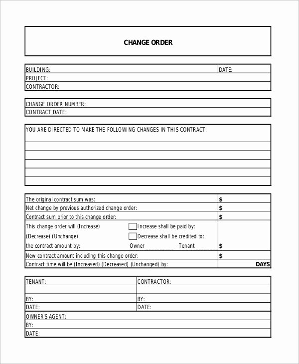 Construction Change order Template Best Of Sample Change order form 12 Examples In Word Pdf