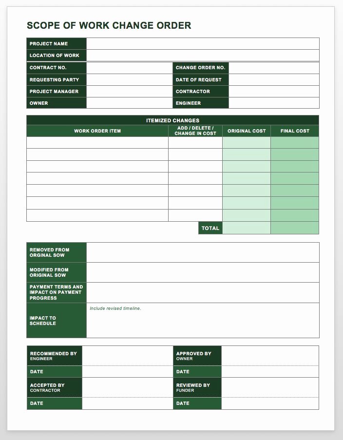 Construction Change order Template Excel Awesome Plete Collection Of Free Change order forms