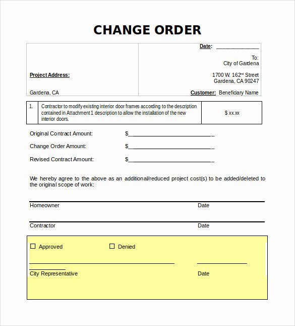 Construction Change order Template Unique Sample Change order – 11 Documents In Pdf Word