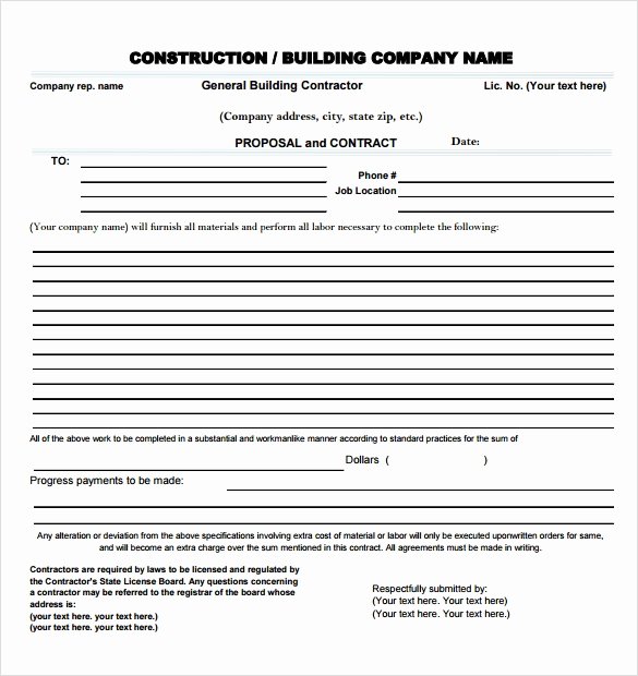 Construction Contract Template Word New Sample Contractor Proposal 13 Documents In Pdf Word