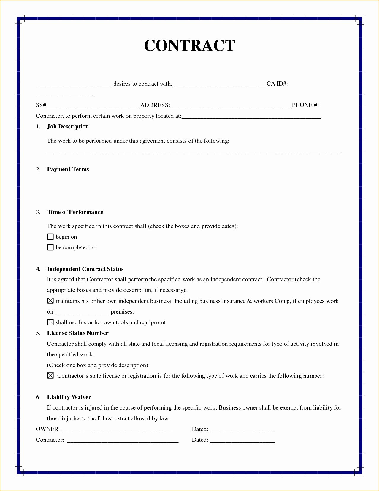 Construction Contract Template Word New Simple Contract Agreement