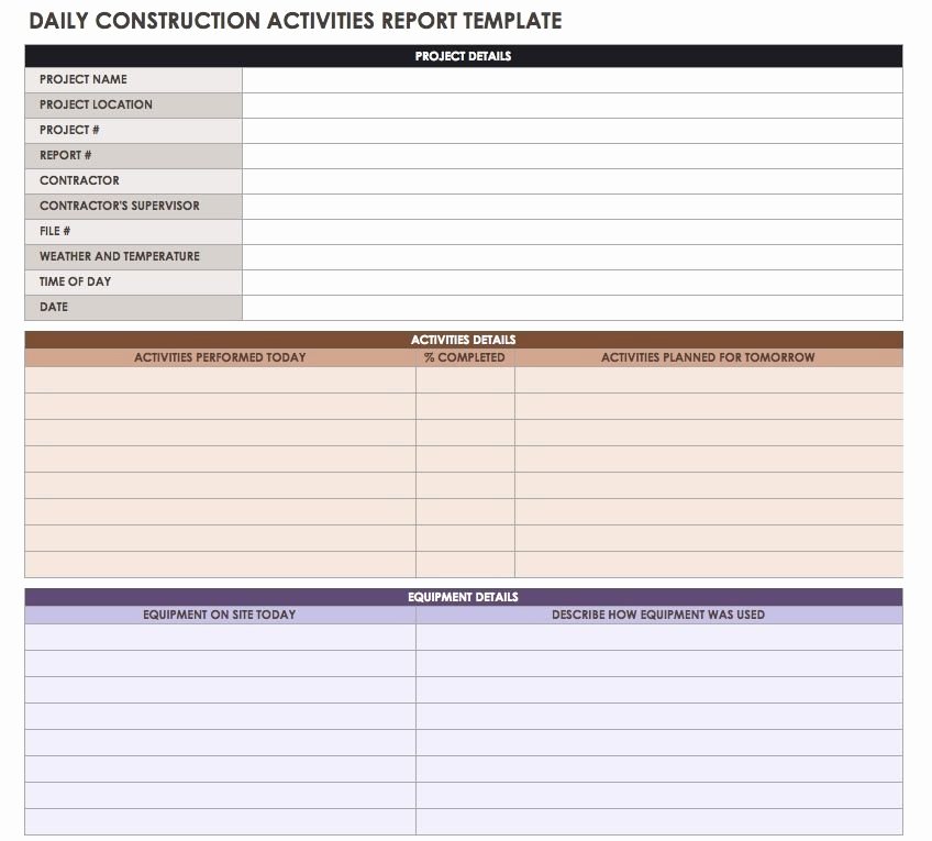 Construction Daily Log Template Elegant Construction Daily Reports Templates or software Smartsheet
