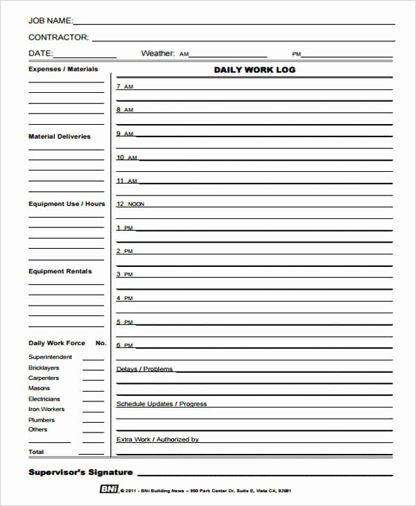Construction Daily Log Template Fresh 31 Daily Log Templates