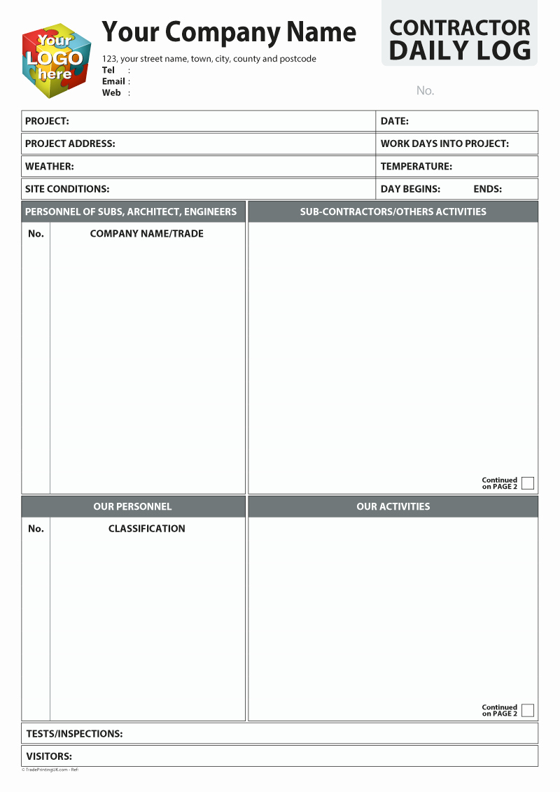 Construction Daily Log Template Fresh Contractor Daily Logo