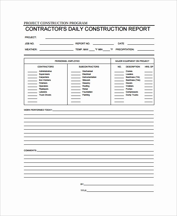 Construction Daily Log Template New Work Log Template – 7 Free Word Excel Pdf Documents