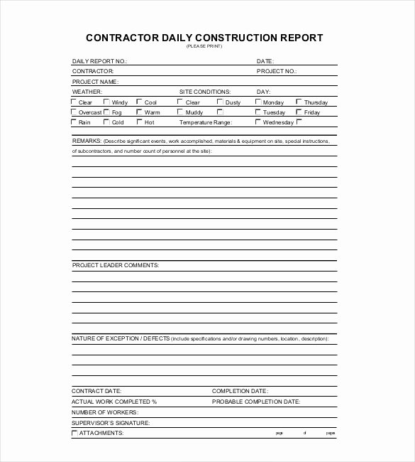 Construction Daily Report Template Excel Awesome Daily Report Templates 8 Free Samples Excel Word