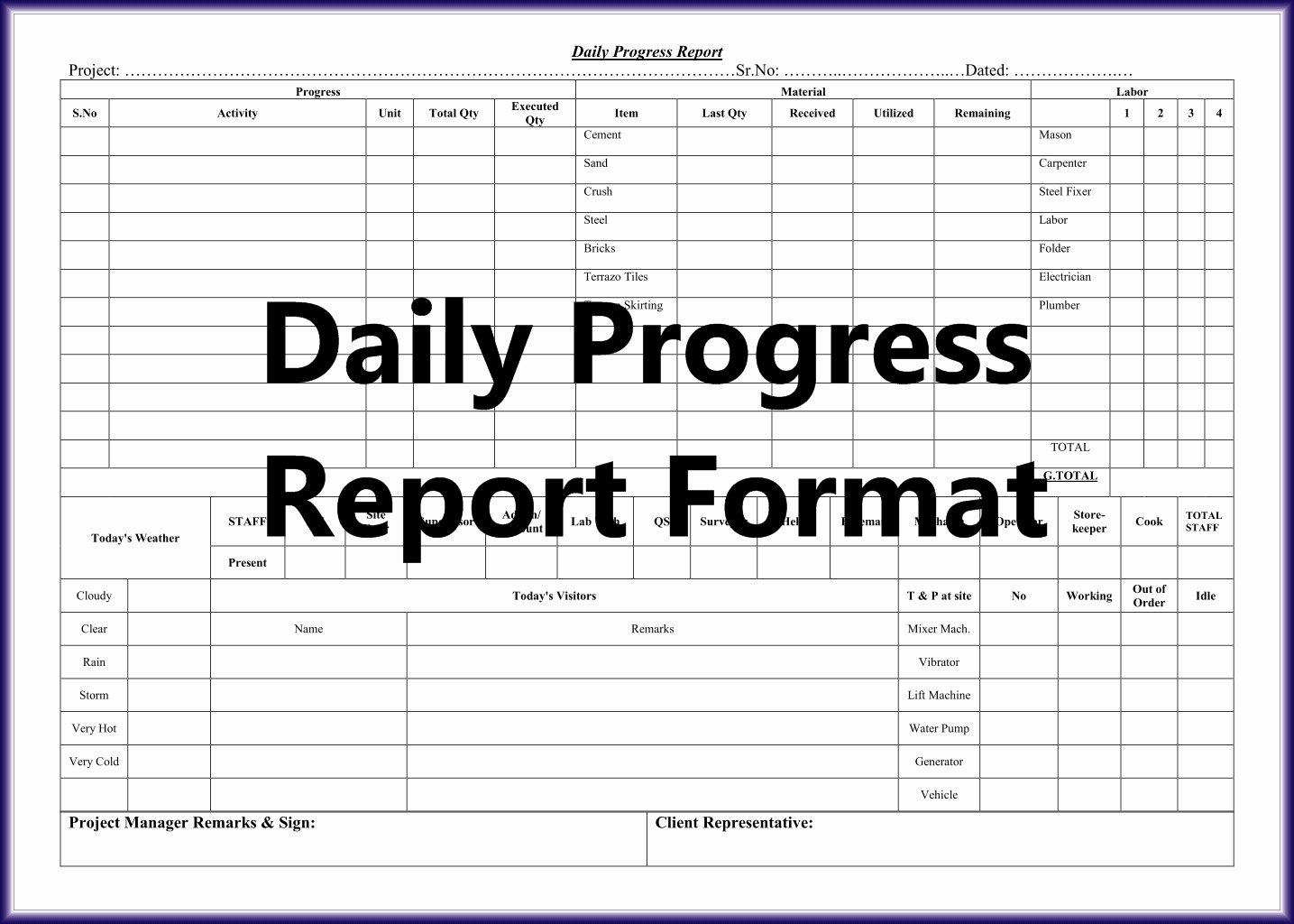 Construction Daily Report Template Excel New Daily Work Report format