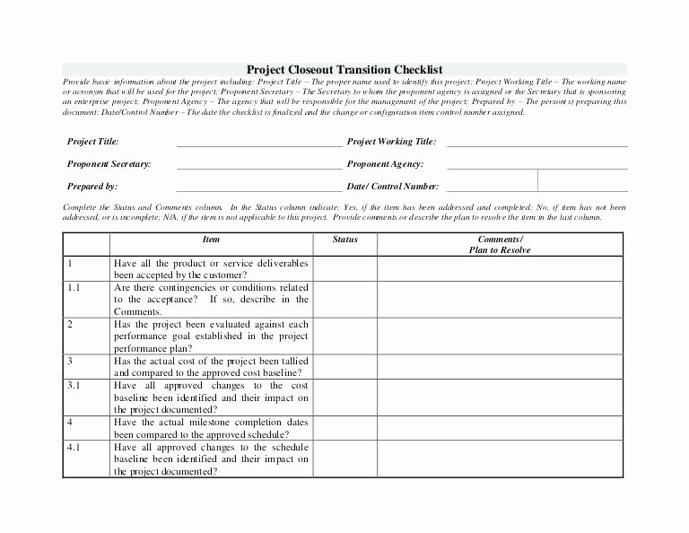 Construction Project Closeout Template Lovely Transition Checklist Template – Stumber