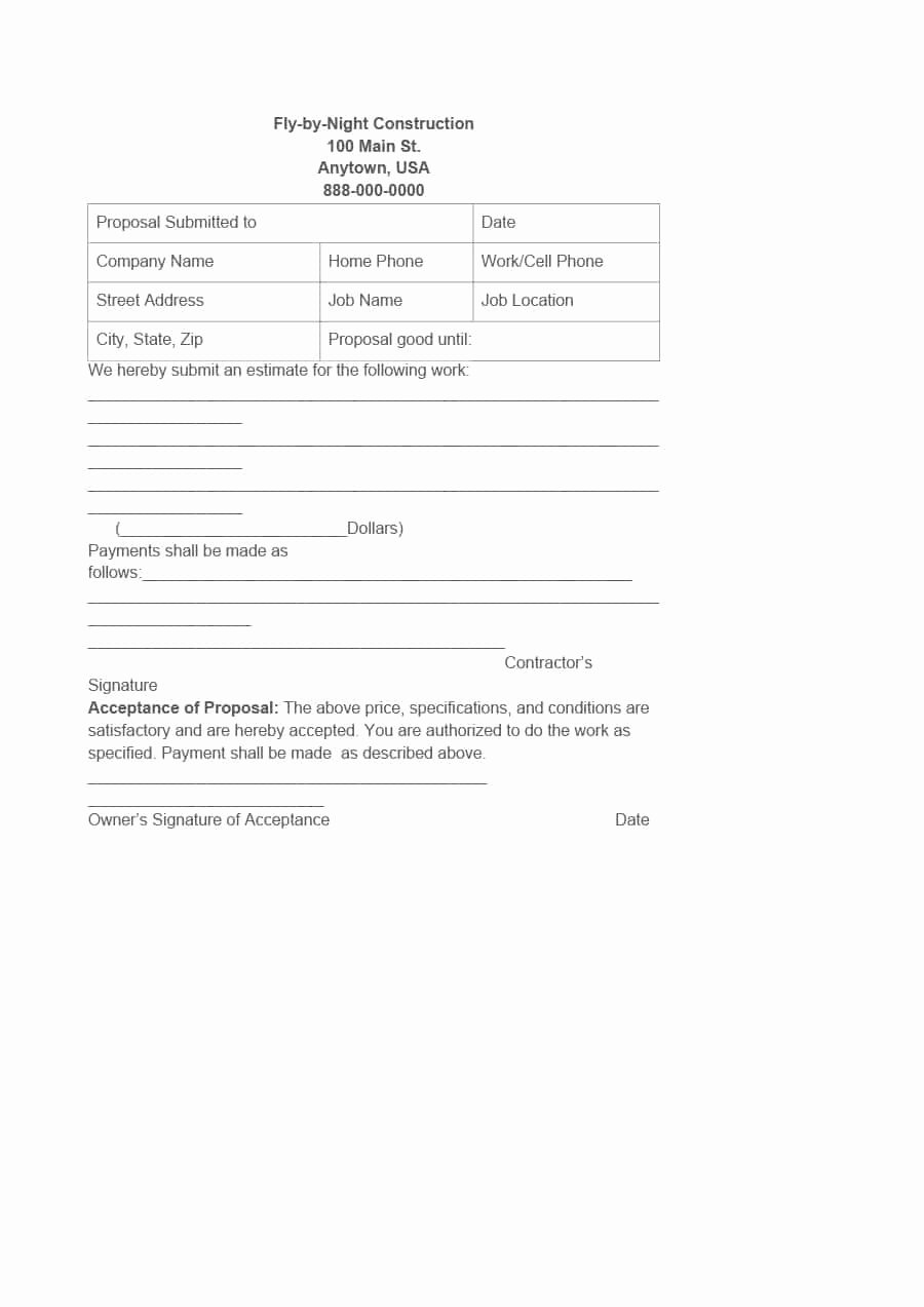 Construction Proposal Template Free Beautiful 31 Construction Proposal Template &amp; Construction Bid forms