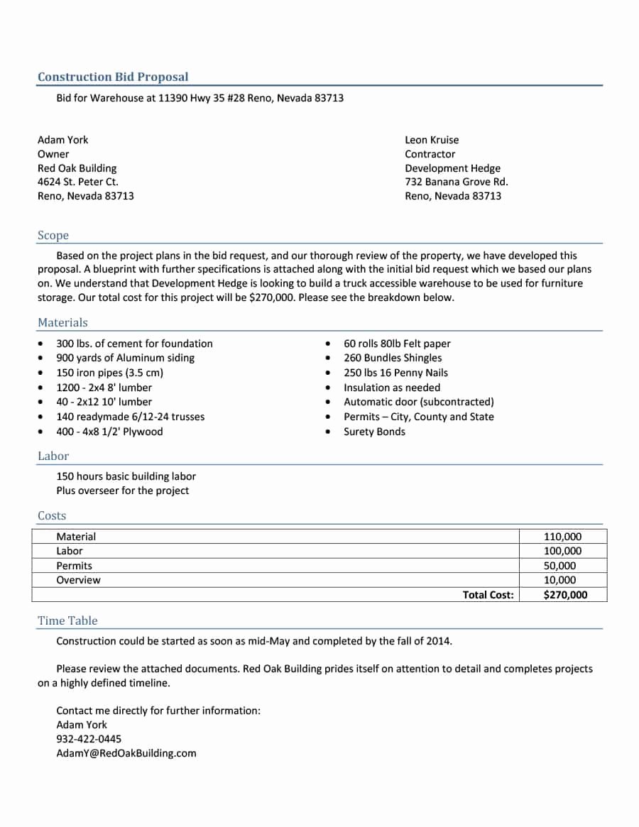 Construction Proposal Template Free New 31 Construction Proposal Template &amp; Construction Bid forms