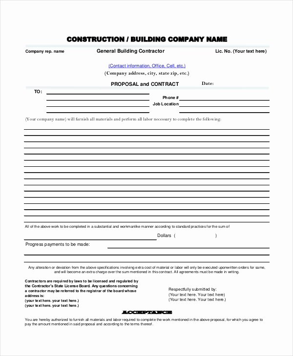 Construction Proposal Template Free Unique Sample Construction Proposal forms 7 Free Documents In