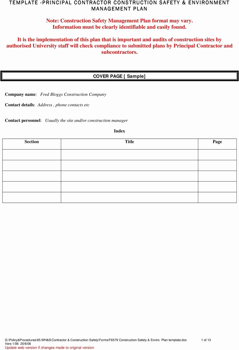 Construction Safety Plan Template Fresh Template Principal Contractor Construction Safety