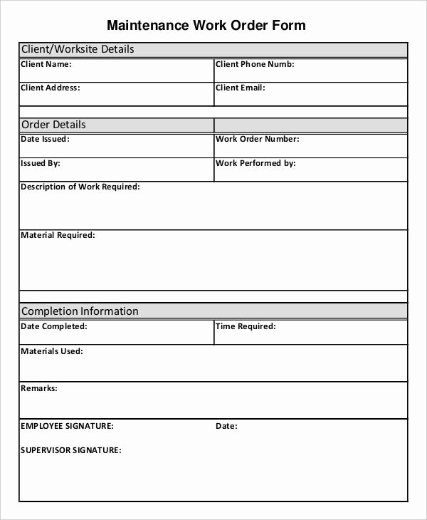 Construction Work order Template Awesome 9 Job order forms Free Sample Example format Download