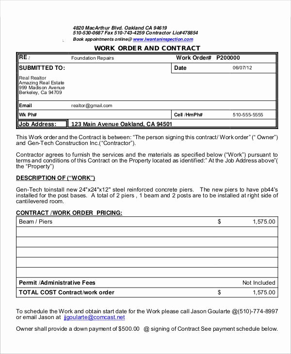 Construction Work order Template Inspirational 9 Job order forms Free Sample Example format Download